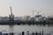 Jetty at pier and storage tanks at Shell Refinery in Pernis with Crude or fuel in the port of Rotterdam