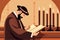 Jew reading torah Judaism religion in synagogue rabbis vector illustration.