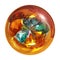 Jewel sphere. Crystal gems shinï¿½ in amber. 3d render glass ball isolated on a white background