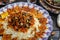 Jeweled rice close view, iranian pilaf with tahdig