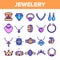 Jewelery Line Icon Set Vector. Diamond Luxury Jewelery Symbol. Gem Elegance Sign. Thin Outline Web Illustration