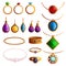 Jewellery icon set, cartoon style