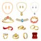 Jewellery icons set, cartoon style