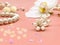 Jewelry background gold  white pearl Luxury Glamour fashion  costume jewelry   rings earrings bracelet   pink c