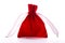Jewelry bag. Drawstring pouch. Red velvet pouch on a white background