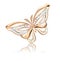 jewelry brooch shiny golden butterfly with precious stones on a white background with reflection