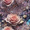 Jewelry Crystal Render Roses Flowers Seamless Pattern Colorful Digital Background Floral Design - ai generated