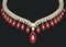 Jewelry female gold necklace with precious stones and rubies