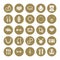 Jewelry flat glyph icons, jewellery store signs. Jewels accessories - gold engagement rings, gem earrings, silver chain