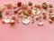 Jewelry gold  white pearl Luxury Glamour fashion  costume jewelry,  rings earrings bracelet with  pink  flowers  and seashell  li