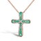Jewelry golden cross pendant with emeralds and diamonds, golden chain, rose gold, isolated on white