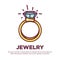 Jewelry golden diamond wedding ring vector flat icon design