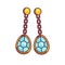 Jewelry golden handmade gem earrings vector flat icon design