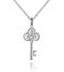 Jewelry golden pendant with diamonds, key, golden chain, white gold, isolated on white