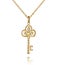 Jewelry golden pendant with diamonds, key, golden chain, yellow gold, isolated on white