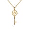 Jewelry golden pendant with diamonds, key with watch marks, golden chain, yellow gold, isolated on white