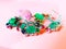 Jewelry  green emerald silver pink opal costume jewelry for women on living coral background