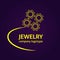 Jewelry logo design. Gold ring logotype. Luxury vector icon in arabic style. Elegant golden jewellery element on a dark background