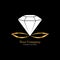 Jewelry logo design. White Diamond resting on a golden infinity symbol