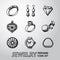 Jewelry monochrome freehand icons set with - rings