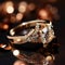 Jewelry ring with diamonds on a black background with bokeh