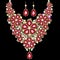 jewelry set gold necklace with flowers of rubies and precious stones and earrings