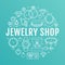 Jewelry shop, diamond accessories banner illustration. Vector line icon of jewels - gold engagement rings, gem earrings