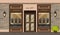 Jewelry shop store facade with storefront large window, columns and brick wall