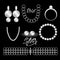 Jewelry silver vintage fashion realistic set on black background