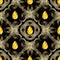Jewelry vintage seamless pattern. Ornate vector diamonds background. Yellow diamond gemstones. Line art tracery gold elegance