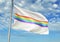 Jewish Autonomous Oblast region of Russia Flag waving with sky on background realistic 3d illustration