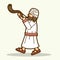 Jewish Blowing the Shofar Kudu Horn Cartoon Graphic Vector