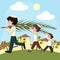 Jewish boys building tabernacles, sukkot holiday illustration