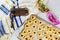 Jewish cookies Haman ears for Purim with mask, tallit and noisemaker