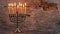 Jewish festival of lights holiday symbol Chanukkah menorah in hanukkiah on candles
