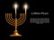 Jewish the first day holiday Hanukkah background, realistic menorah traditional candelabra, burning candles, blur effect. Religi