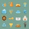 Jewish flat icons. Israel and judaism vector symbols with rabbi, torah synagogue