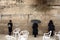 Jewish girls pray near the Western Wall. The symbol of the Jewish religion. Holy place.