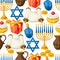 Jewish Hanukkah celebration seamless pattern with holiday objects