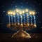 Jewish Hanukkah Menorah 9 Branch Candlestick. Traditional Hebrew Festival of Lights candelabra