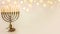 Jewish Hanukkah Menorah candlestick on a blurred background.