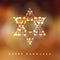 Jewish holiday Hannukah greeting card with ornamental glittering jewish star,