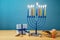 Jewish holiday Hanukkah background with menorah, sufganiyot, gif