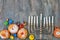 Jewish holiday Hanukkah background. A traditional dish is sweet donuts. Hanukkah table setting a candlestick with