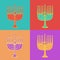 Jewish holiday Hanukkah greeting cards. Traditional Chanukah symbols isolated on white - menorah candles, star Davi