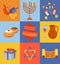 Jewish Holiday Hanukkah icons set.