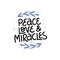 Jewish holiday Hanukkah. Peace love and miracles lettering