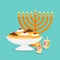 Jewish holiday of Hanukkah, sufganiyot doughnuts and candelabrum