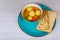 Jewish Holiday kosher food served on passover matzah ball soup in a pot