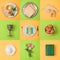 Jewish holiday Passover concept with matzo, seder plate and spring flowers